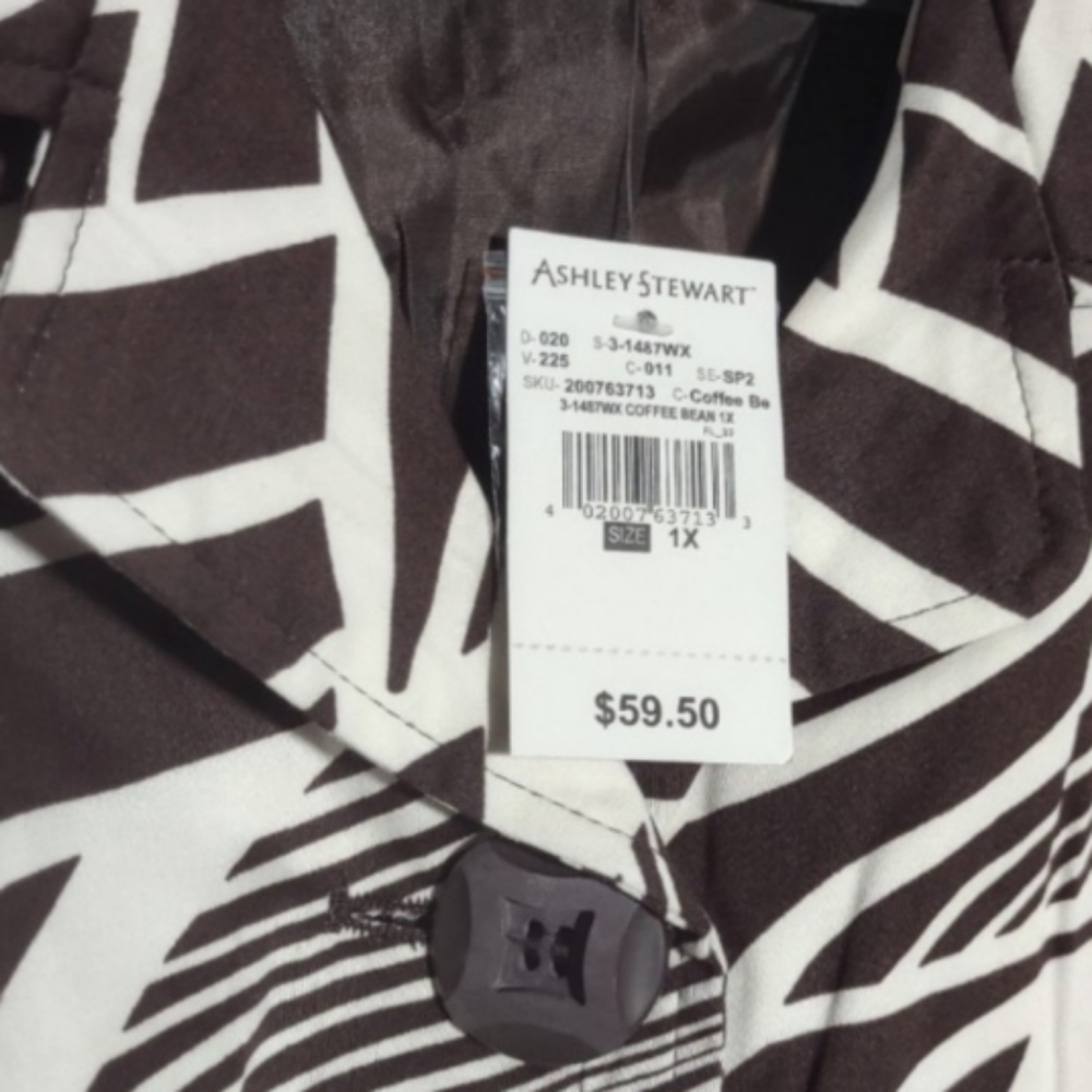 New! Cotton Ashley Stewart Brown Print Trench Jacket And Puffy purse - Picture 5 of 12
